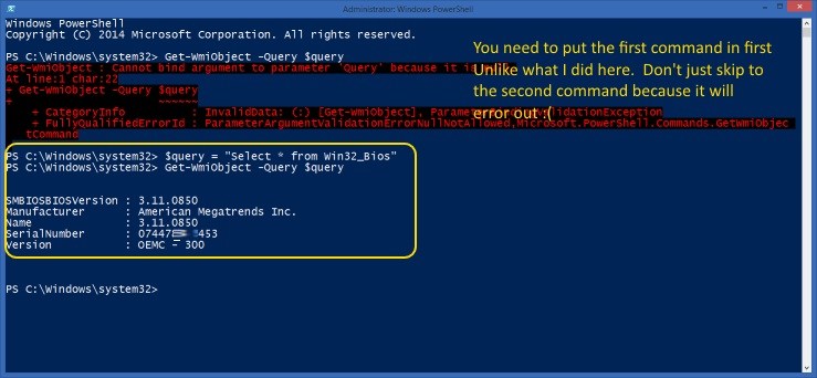 wmi serial number query
